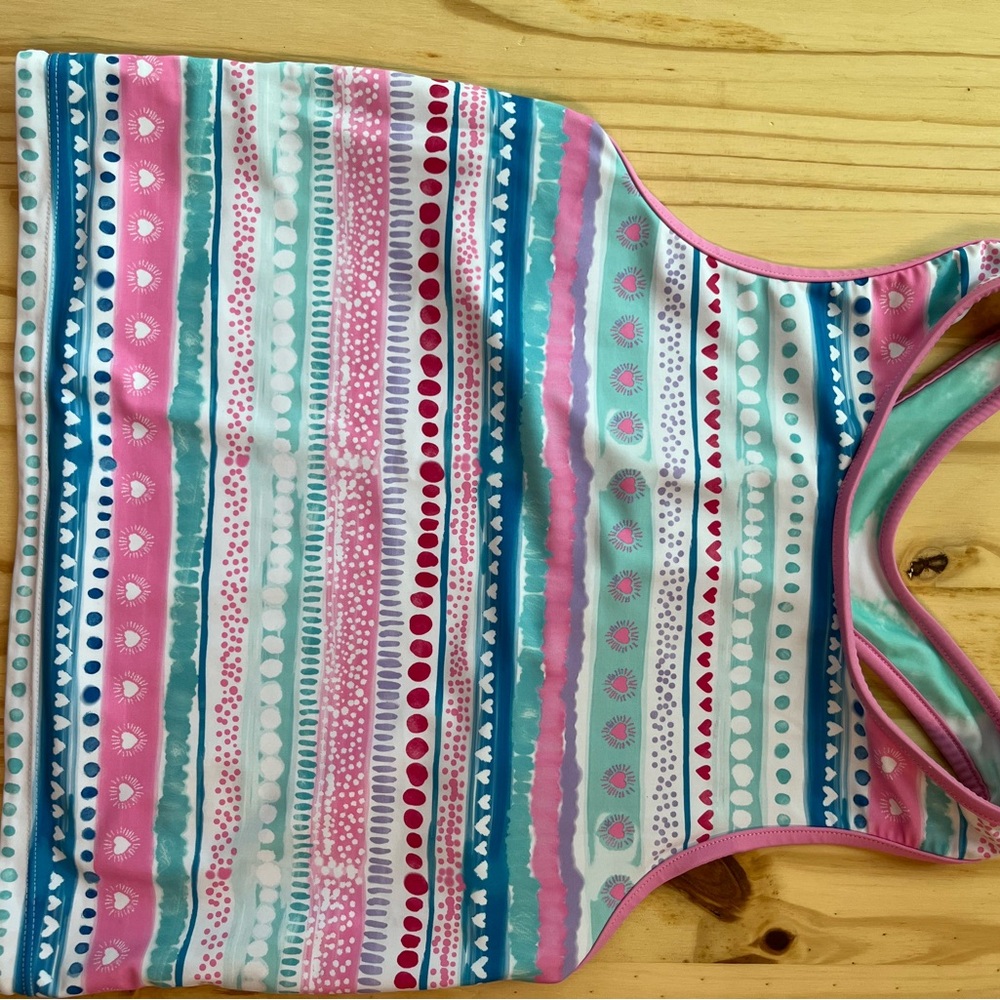 Eddie Bauer Pink & Teal Reversible Bathing Suit Tank and Shorts Size L(14/16) - Picture 8 of 13